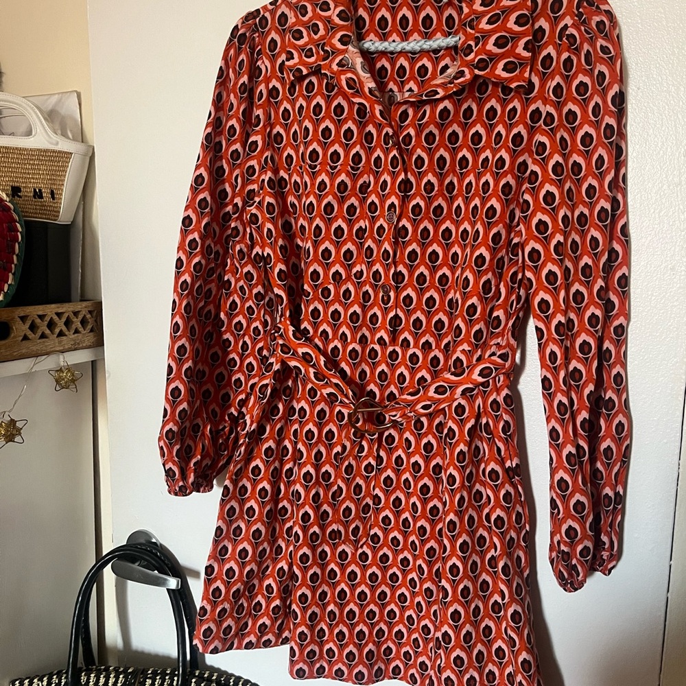 Vibrant Zara Orange Red Retro Patterned Dress